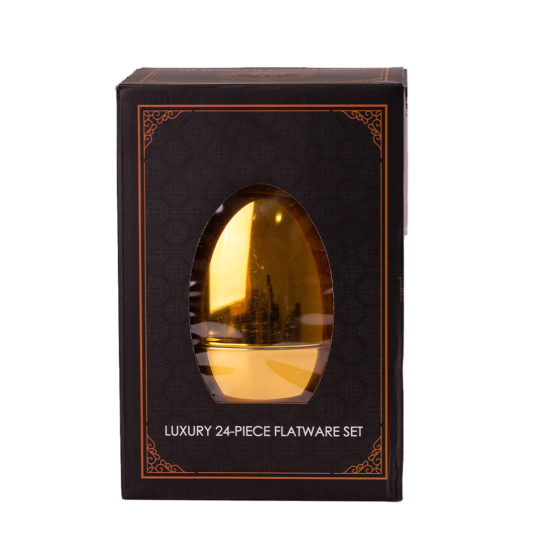 Набір столових приборів на 6 персон 24 шт з підставкою 29 х 19.5 см Золотий