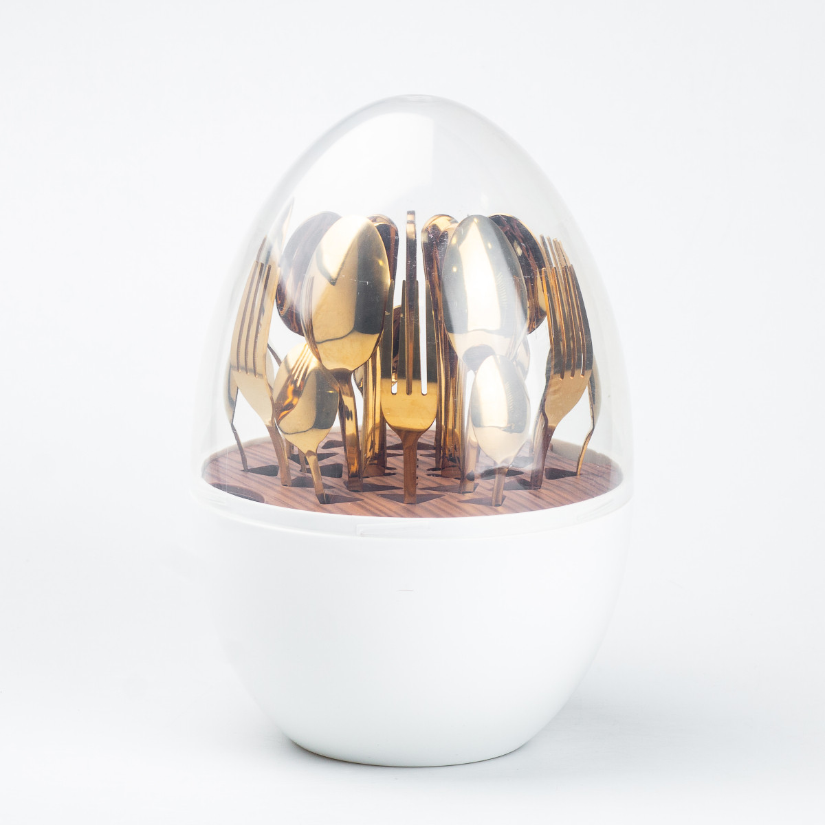 Набір столових приладів золотих на 6 персон із нержавіючої сталі 24 штуки з підставкою Білий