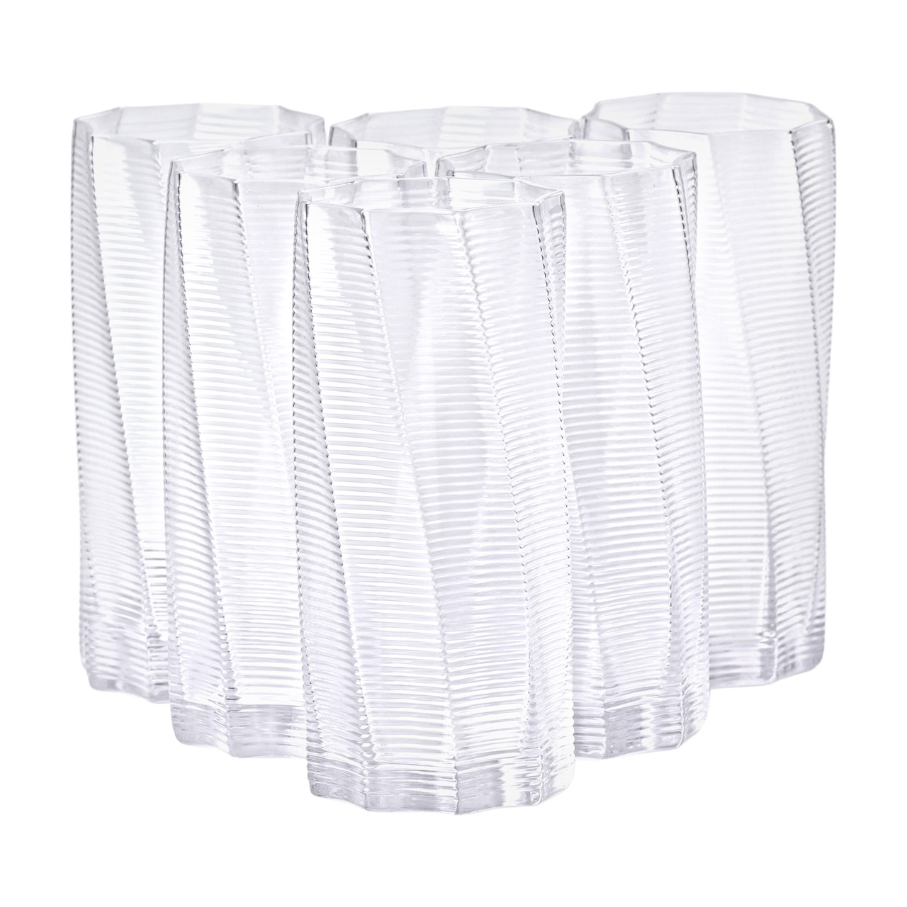 Набір із 6 склянок 500 мл із прозорого скла з 3D-текстурою для води, соку та коктейлів