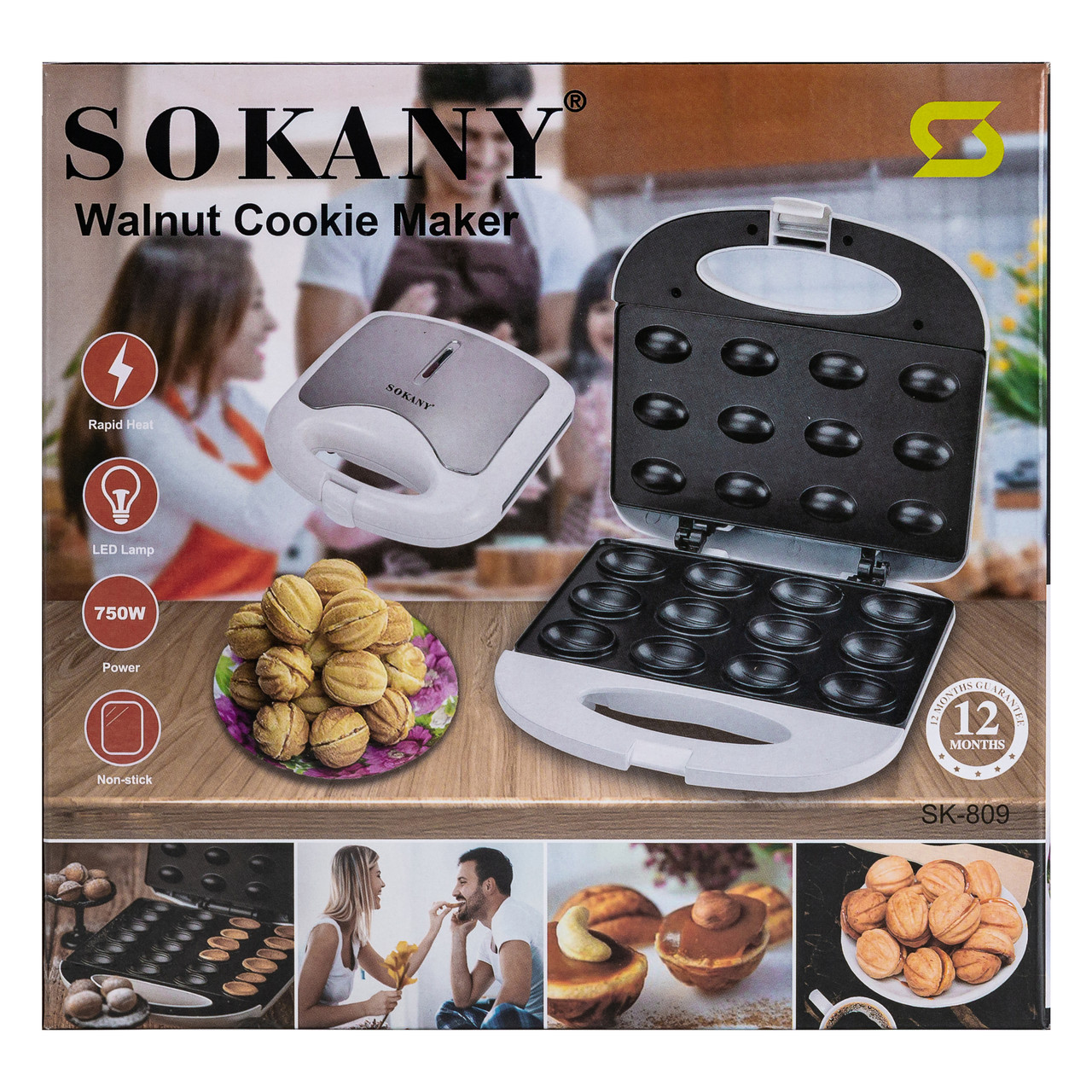 Горішниця Sokany SK-809 на 12 горішків з антипригарним покриттям 750 Вт