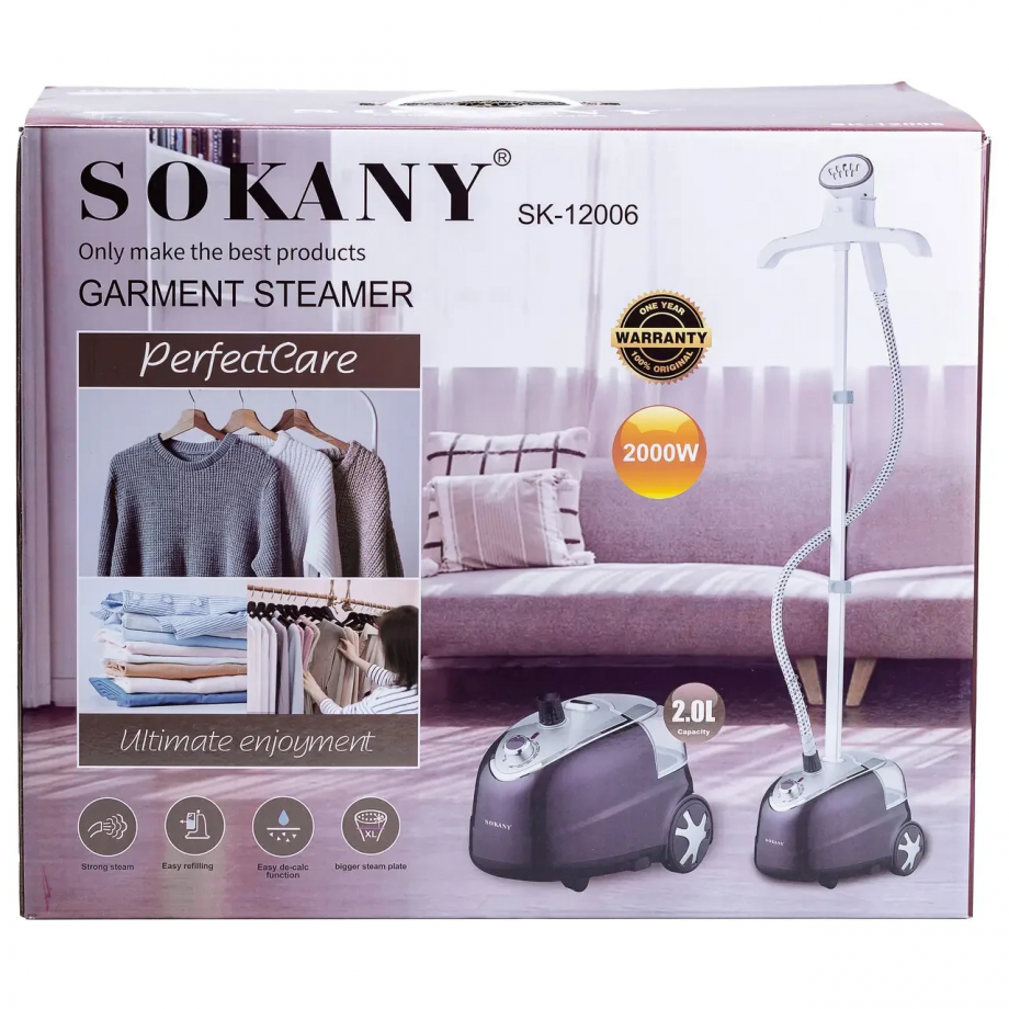 Підлоговий вертикальний відпарювач Sokany SK-12006 на 2 літри 2000 Вт чорний