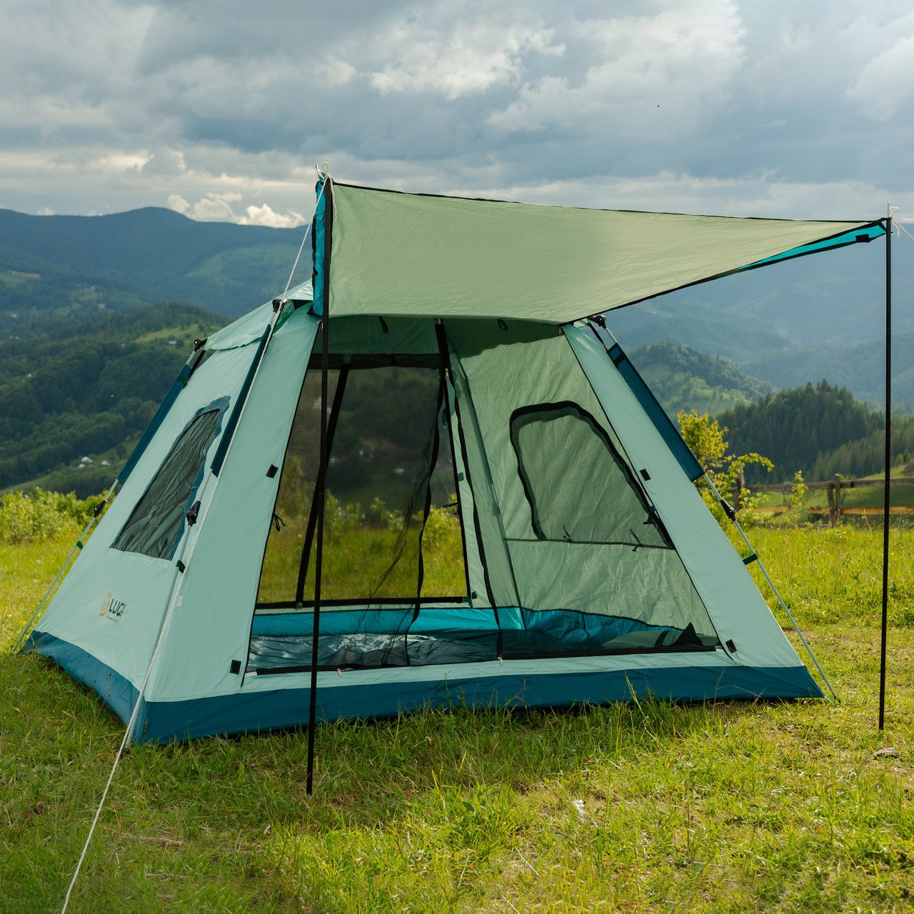 Намет кемпінговий 3-місний з тентом 235*235*155 см синій