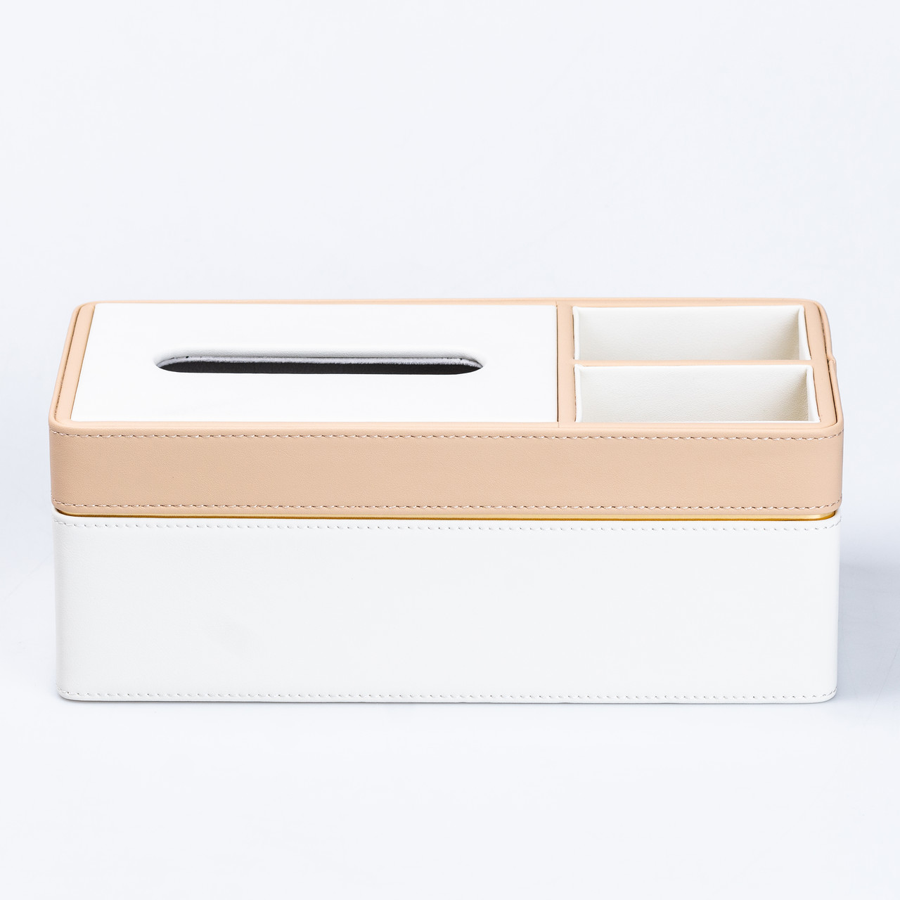 Серветниця-органайзер з еко-шкіри 3 відділення 27*14*'10 см Білий з бежевим