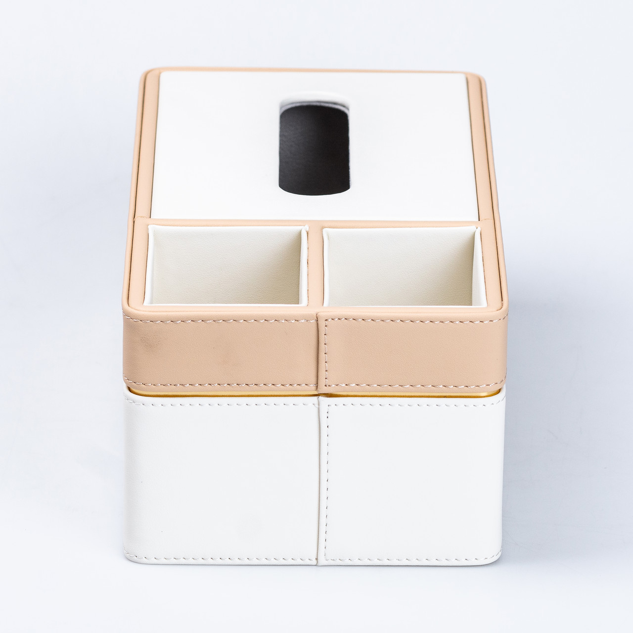 Серветниця-органайзер з еко-шкіри 3 відділення 27*14*'10 см Білий з бежевим