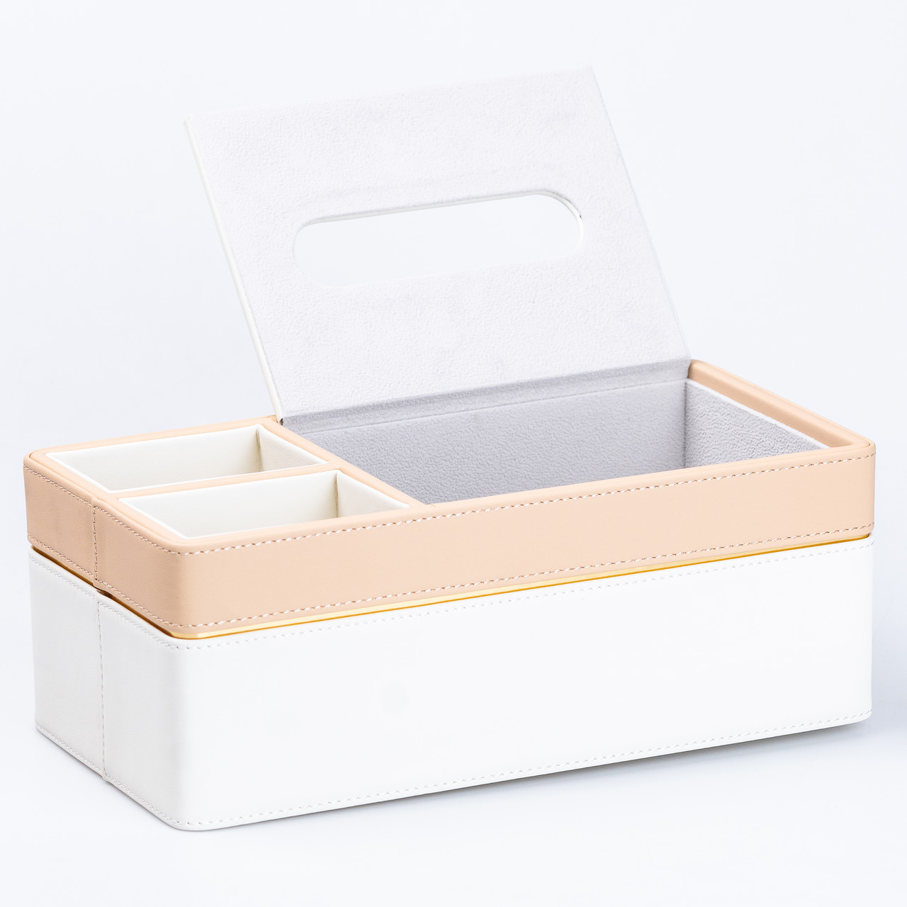 Серветниця-органайзер з еко-шкіри 3 відділення 27*14*'10 см Білий з бежевим