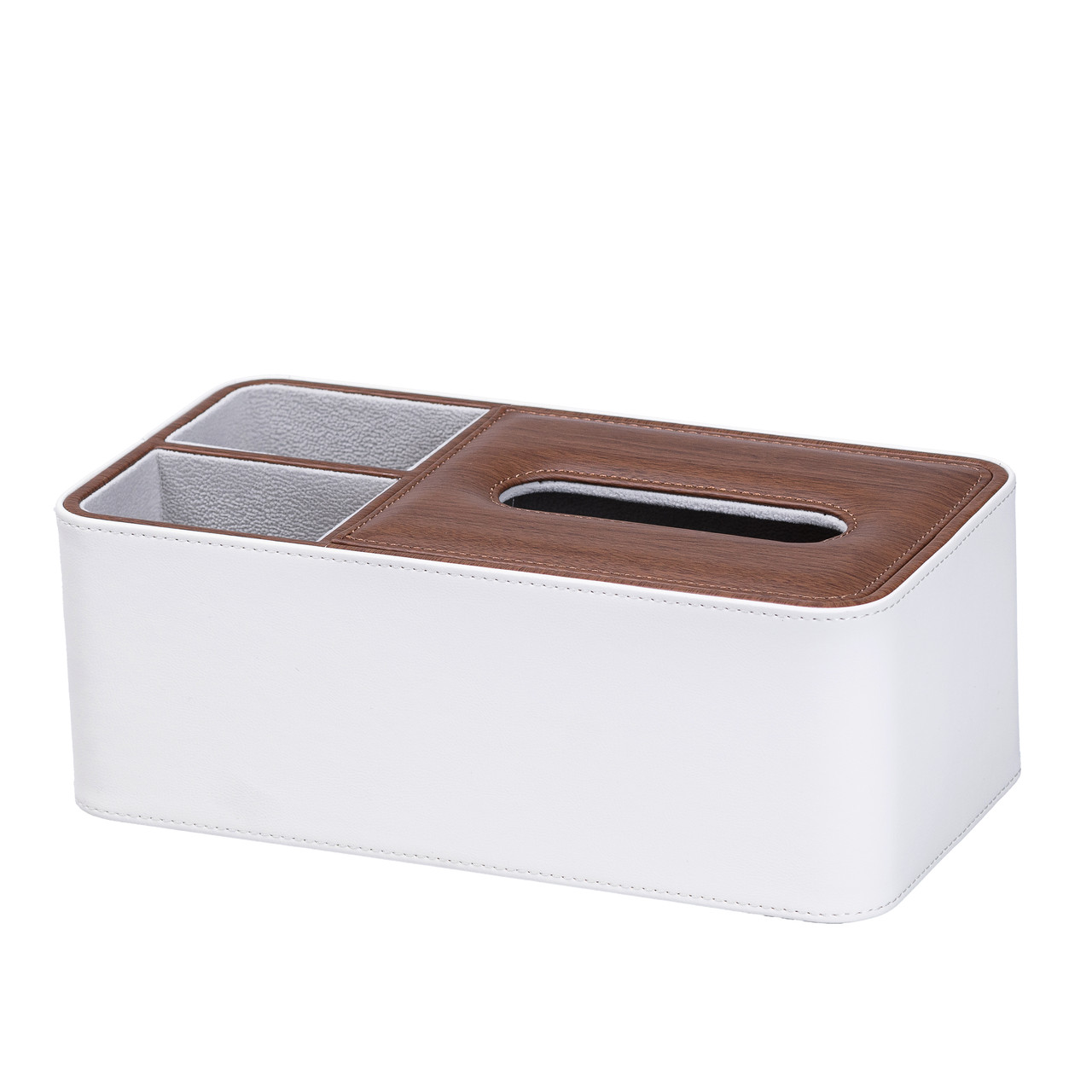 Серветниця-органайзер з еко-шкіри 3 відділення 26.5*14*9.5 см Білий з коричневим