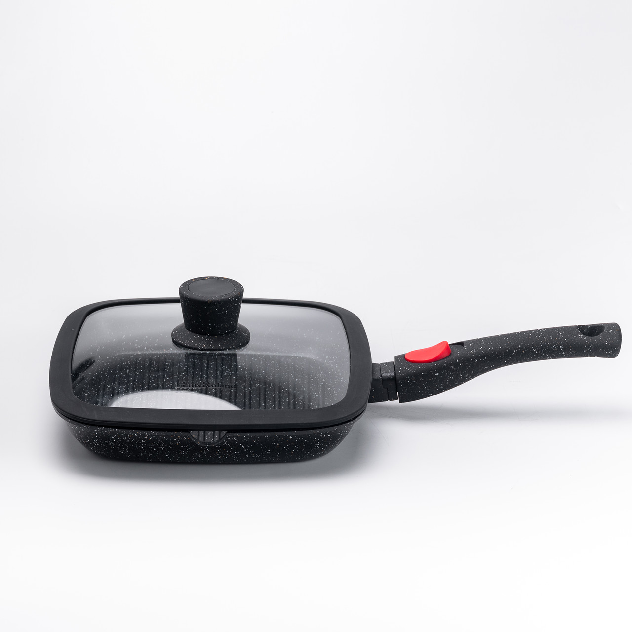 Алюмінієва сковорода-гриль 25 см із квадратною скляною кришкою