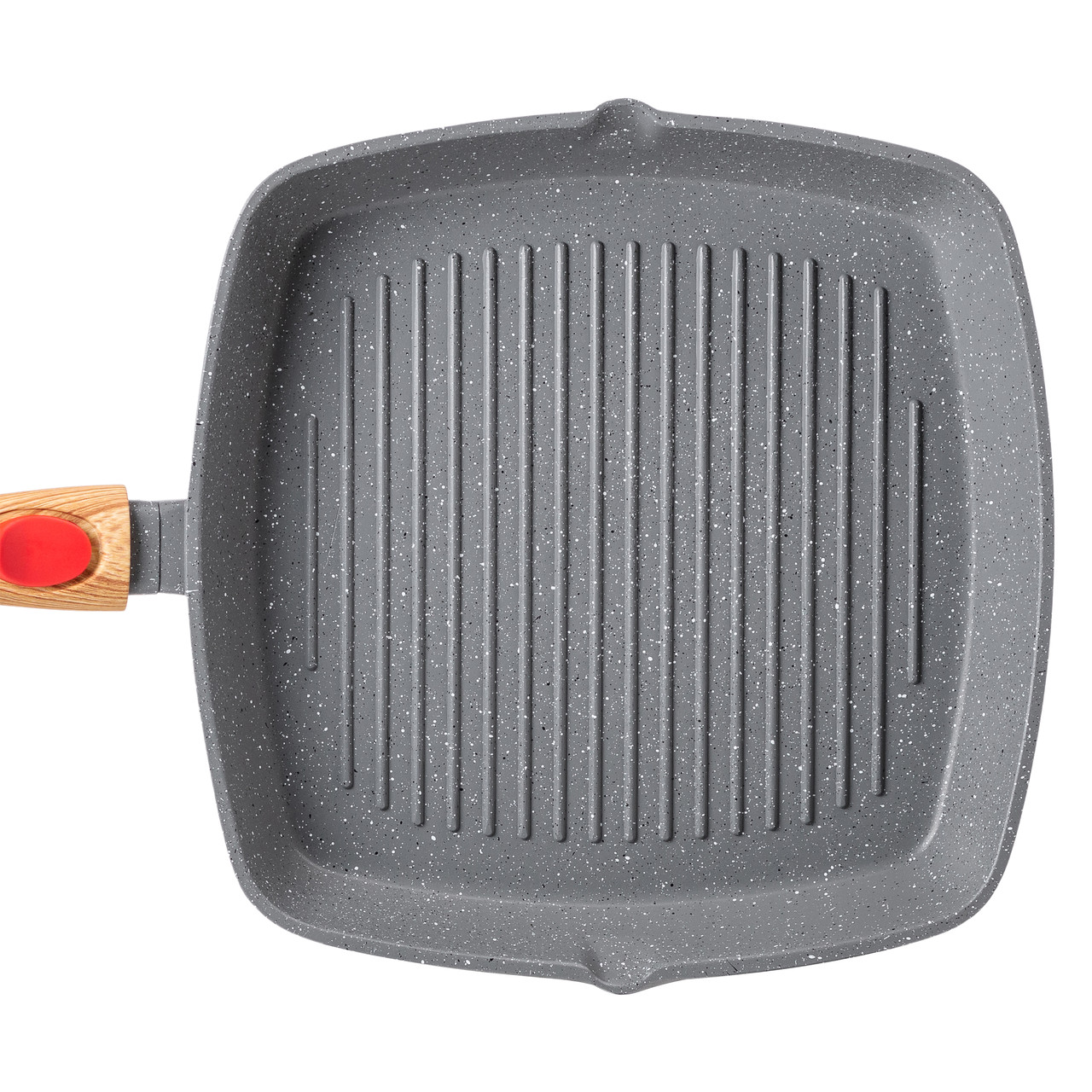 Алюмінієва сковорода-гриль 28 см зі скляною кришкою Квадрат сірий MGC