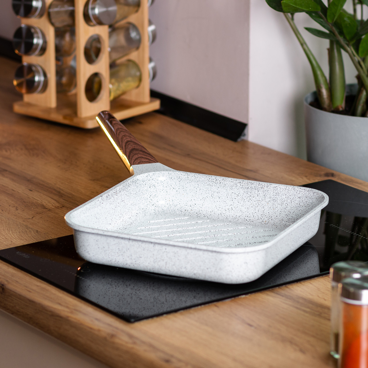 Сковорода-гриль алюмінієва, квадратна, 2,5 л, з антипригарним покриттям, 24 см MGC White