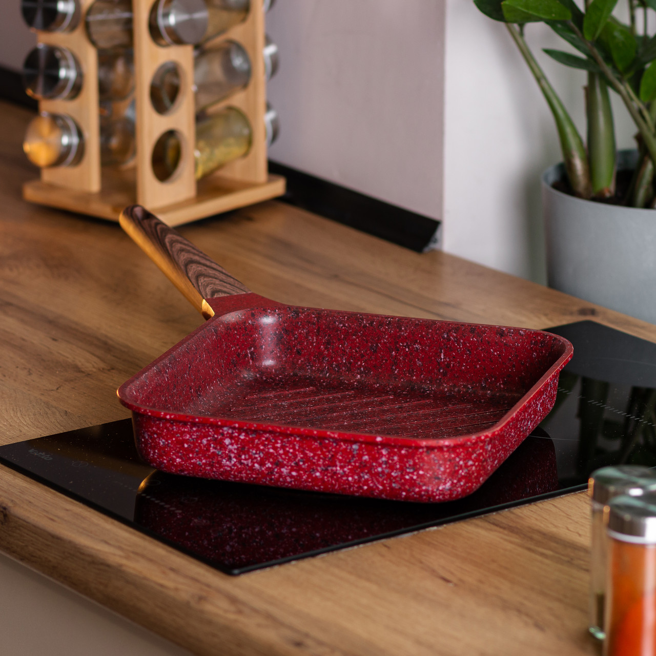 Сковорода-гриль алюмінієва, квадратна, 2,5 л, з антипригарним покриттям, 24 см MGC Red