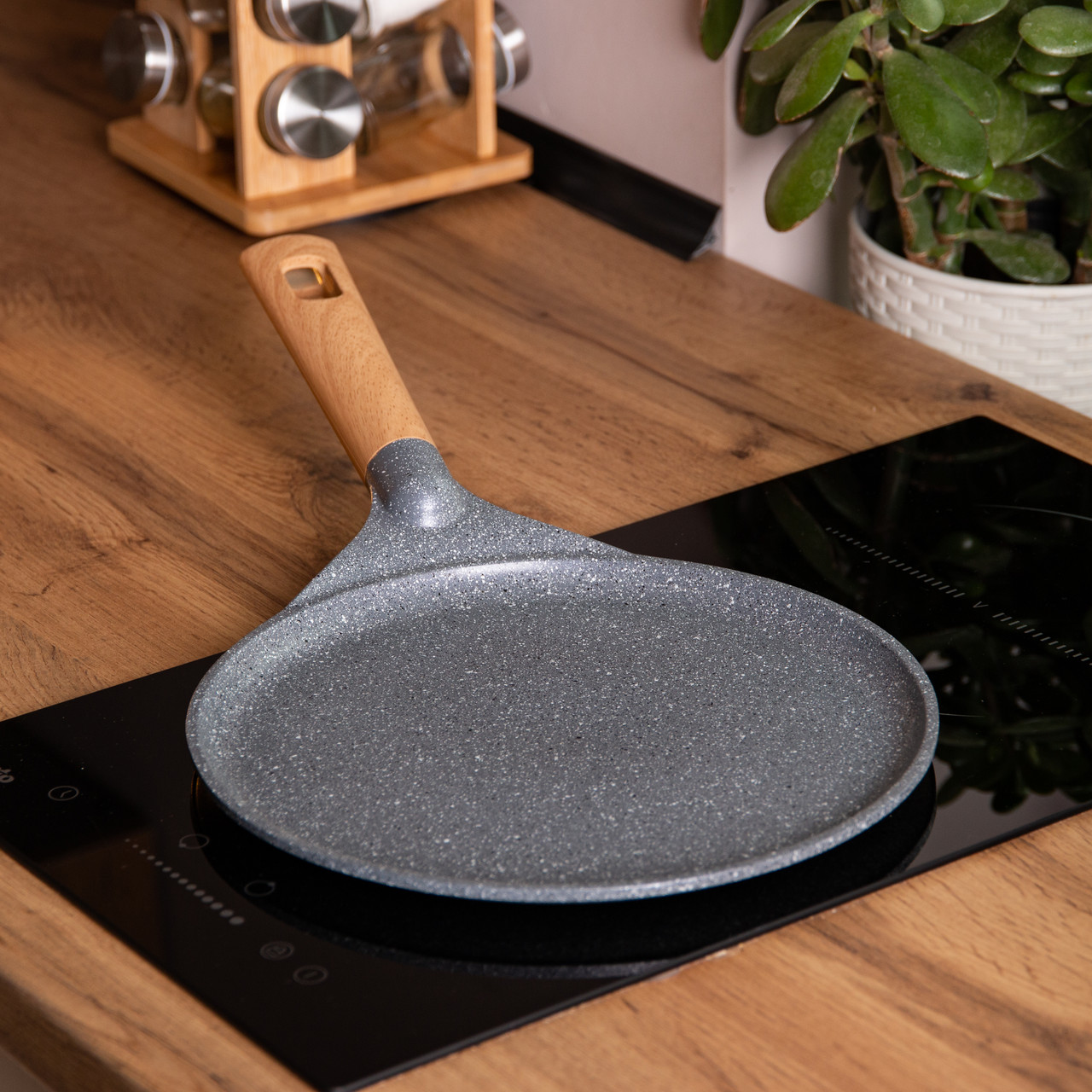 Алюмінієва млинцева сковорода з мармуровим антипригарним покриттям Ø 28 см, товсте дно MGC сірий