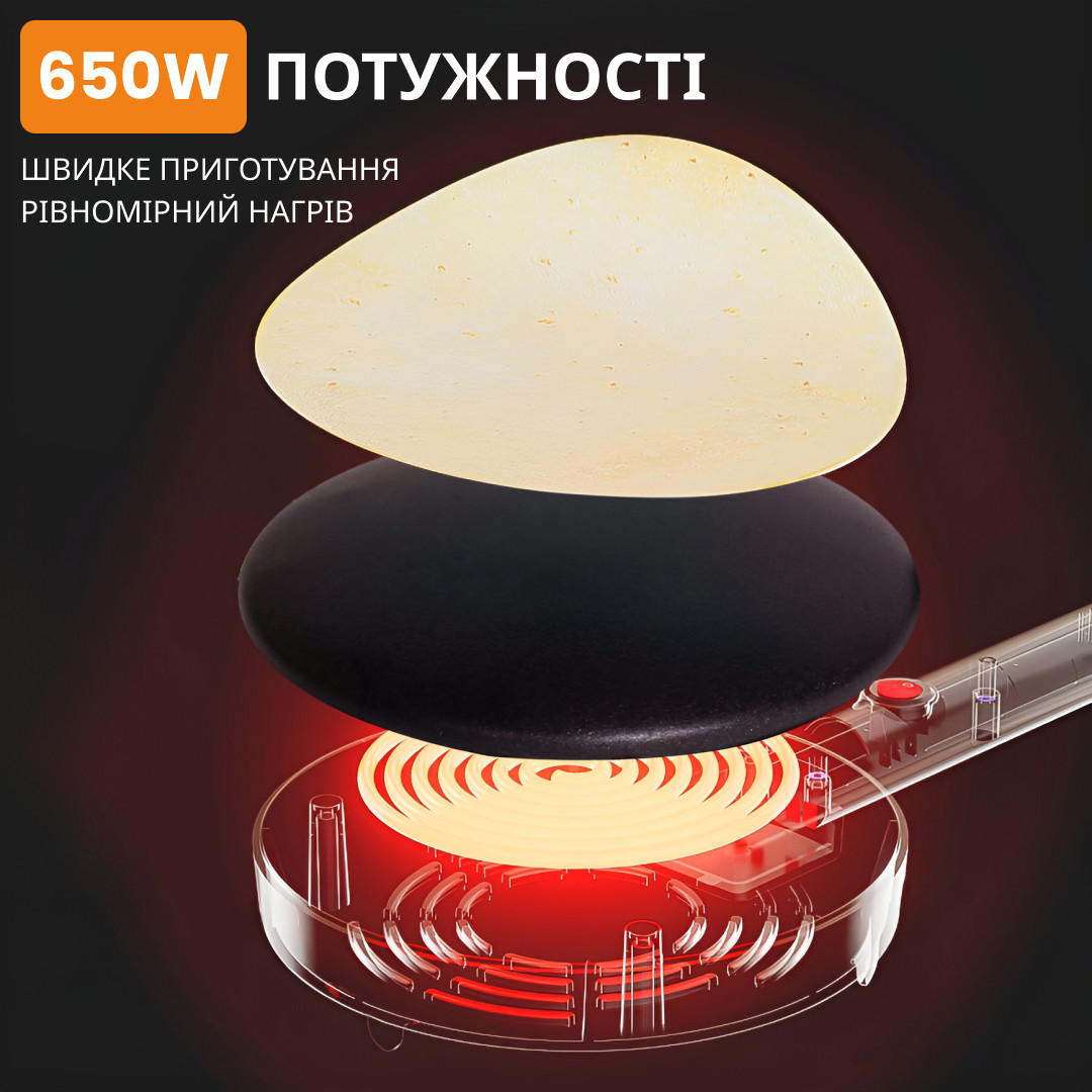 Сковорода для млинців електрична з антипригарним покриттям діаметр 20 см Sokany 650 Вт