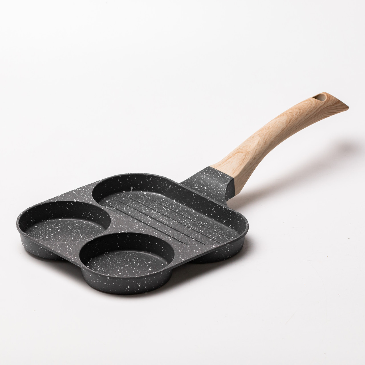 Квадратна сковорода з 3 секціями, антипригарним покриттям і ручкою, що не нагрівається