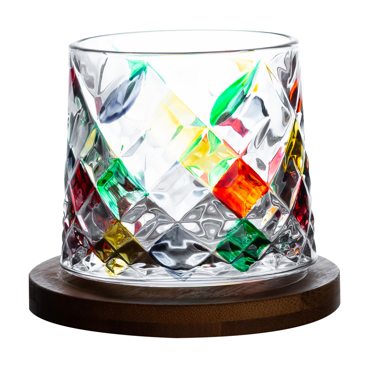 Стакан дзига для віскі 300 мл з бамбуковою підставкоющо обертається.