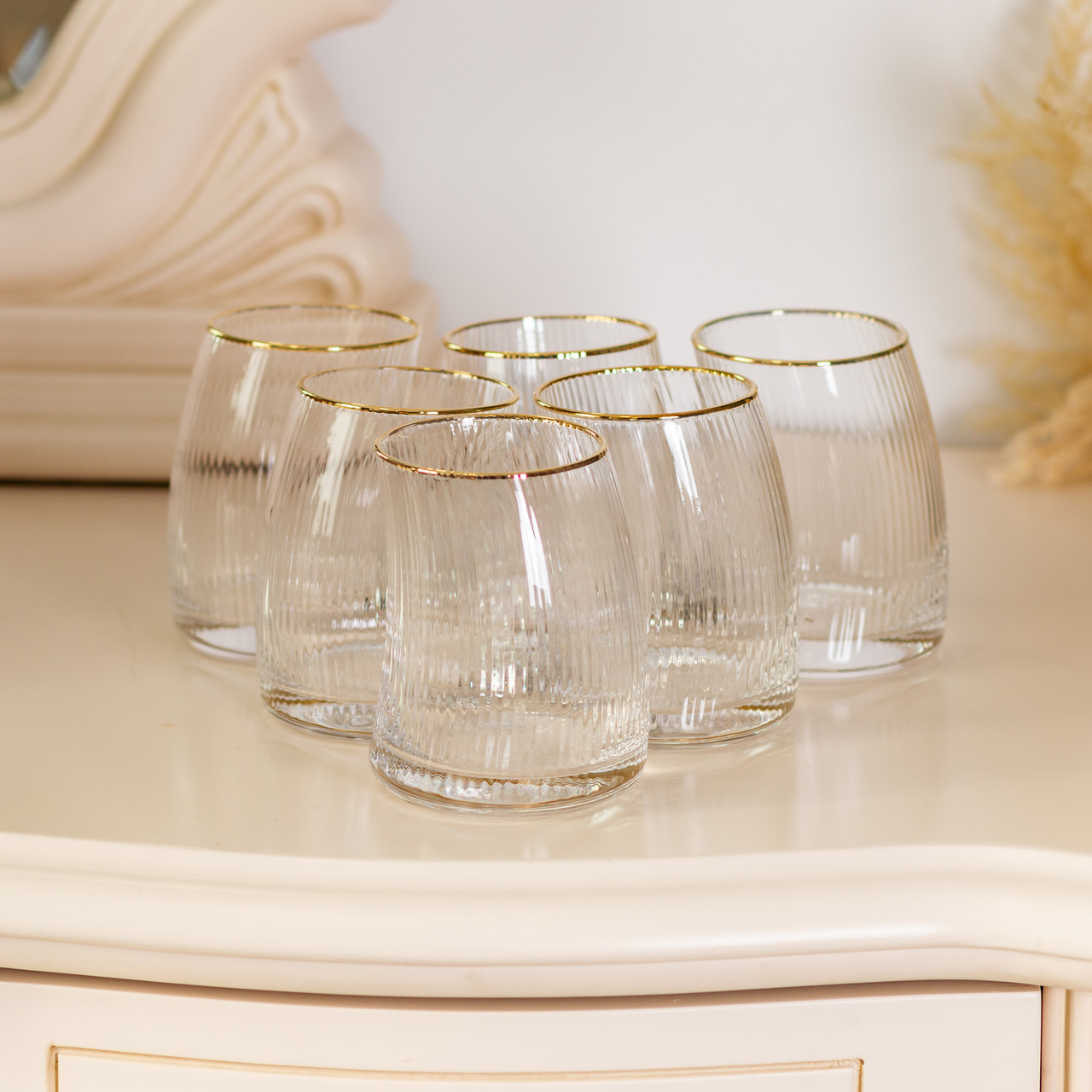 Набір із 6 склянок 400 мл із вигнутими стінками та вертикальним рифленням