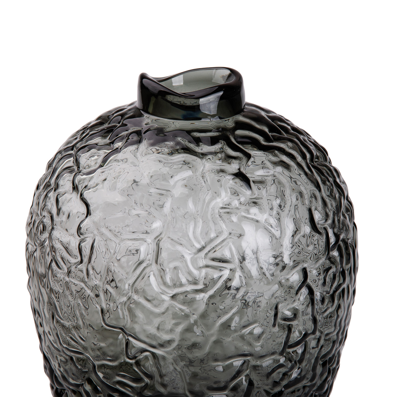 Ваза для квітів зі скла, декоративна кругла, 30 см, сіра.