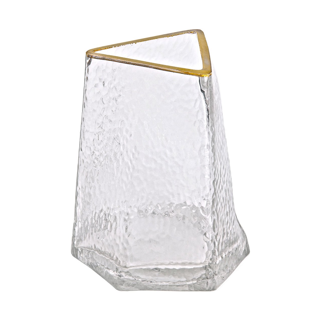 Скляна ваза для квітів, декоративний трикутник із золотою облямівкою, 16 см.