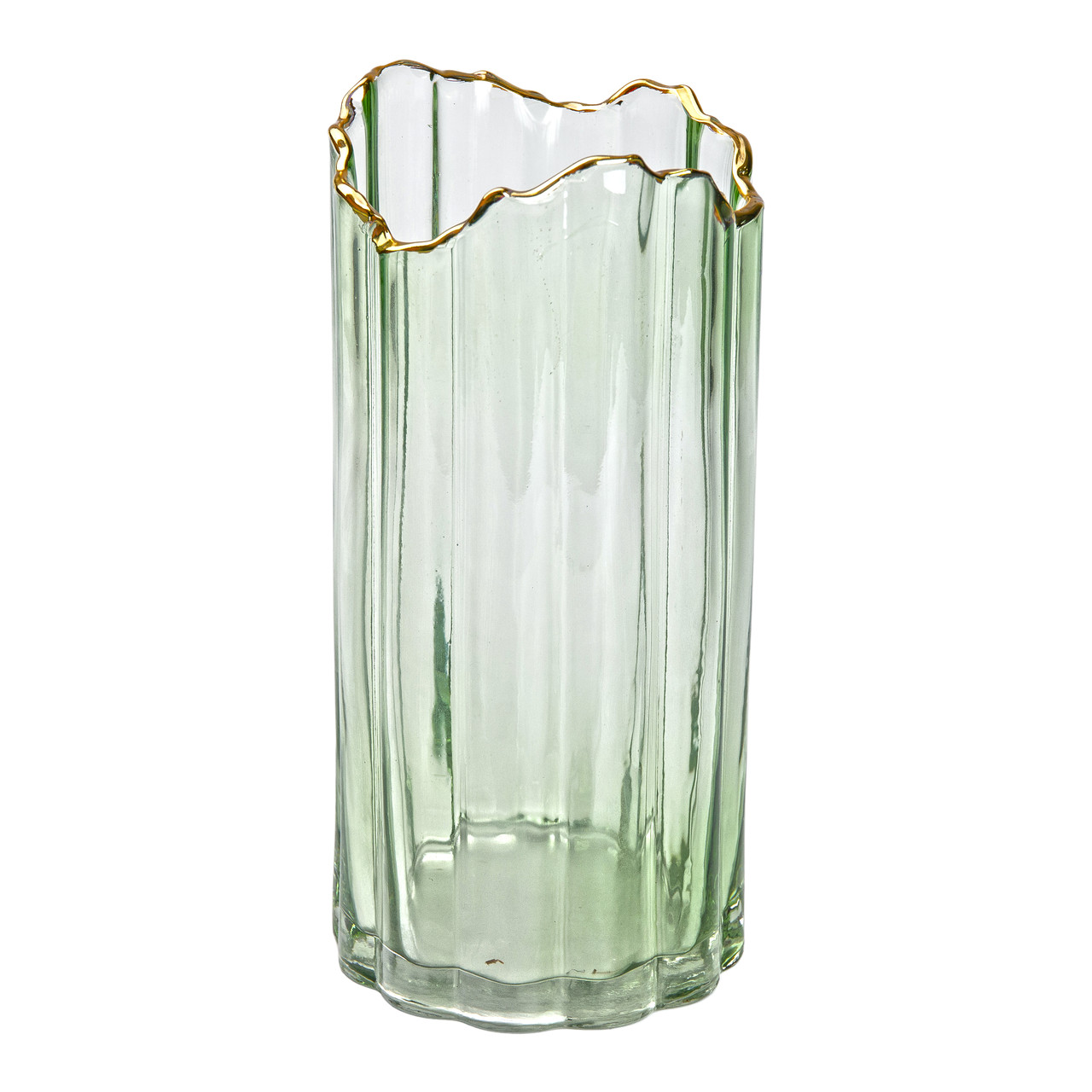 Декоративна ваза із зеленого скла із золотим обідком 24,5 см.