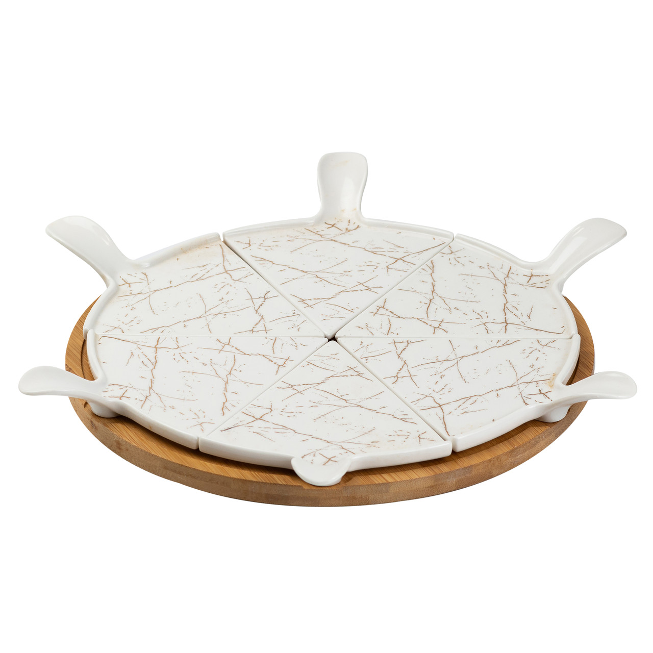 Тарілка для піци 28 см керамічна з бамбуковою підставкою, що обертається, секційна