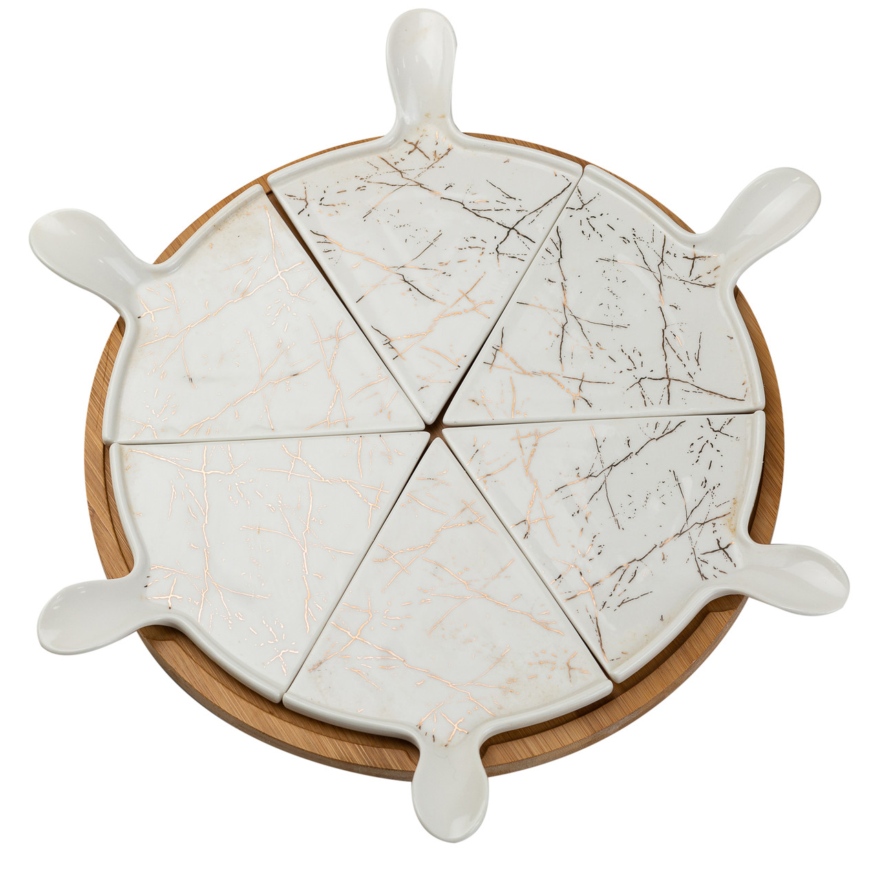 Тарілка для піци 28 см керамічна з бамбуковою підставкою, що обертається, секційна