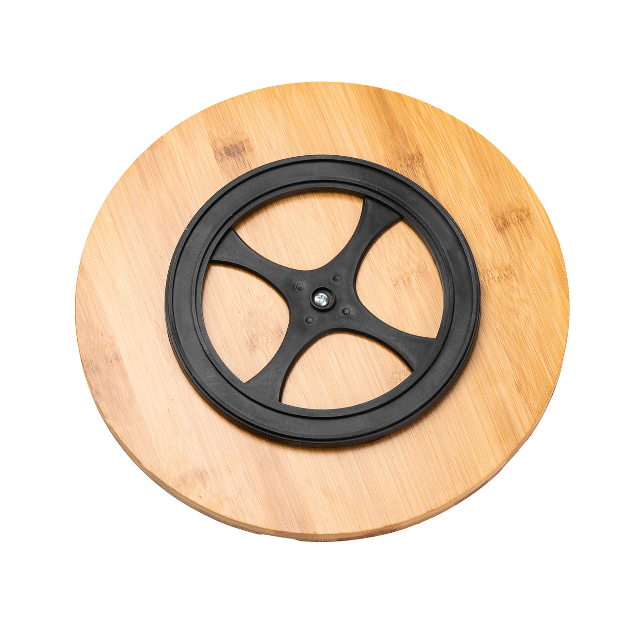 Тарілка для піци 28 см керамічна з бамбуковою підставкою, що обертається, секційна чорна