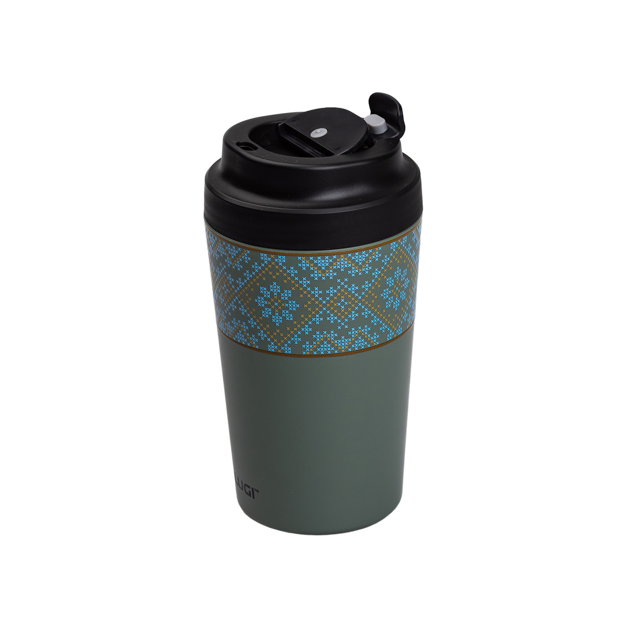 Термочашка Вишиванка з керамічною колбою 380 мл сіро-зелена