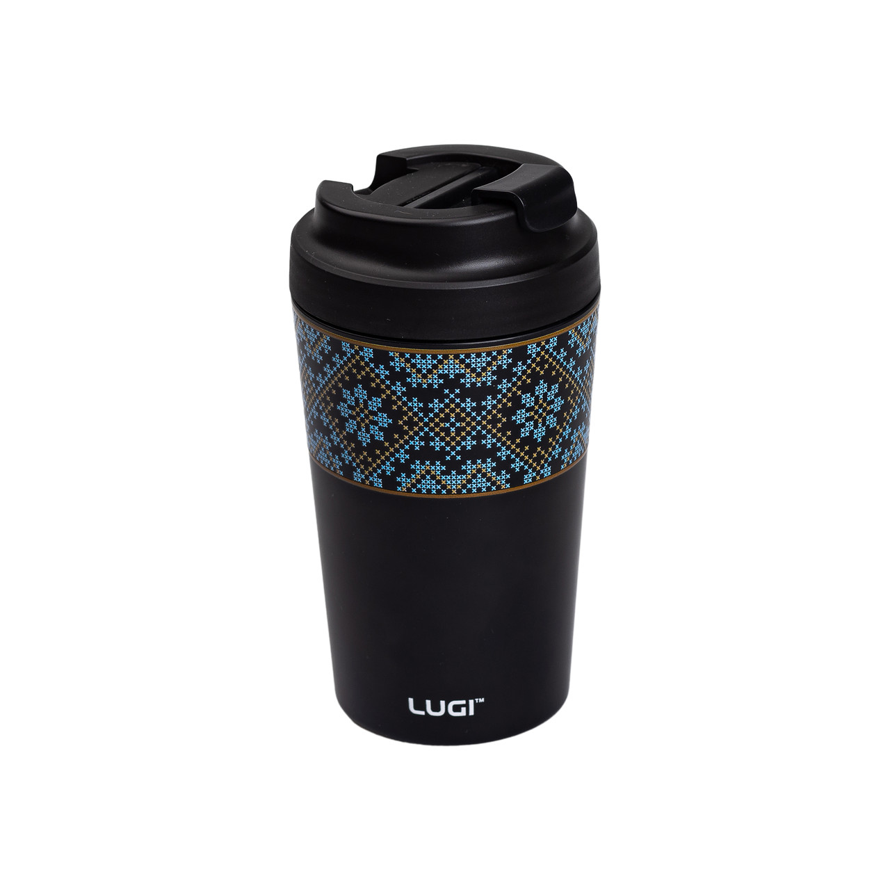 Термочашка Вишиванка з керамічною колбою 380 мл чорна