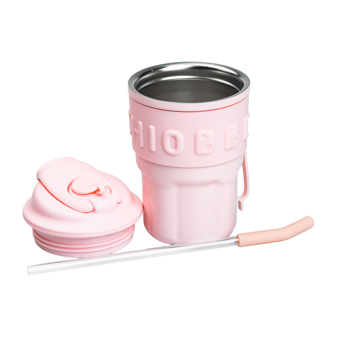 Термочашка Chiobbe з трубочкою та ремінцем 450 мл рожева