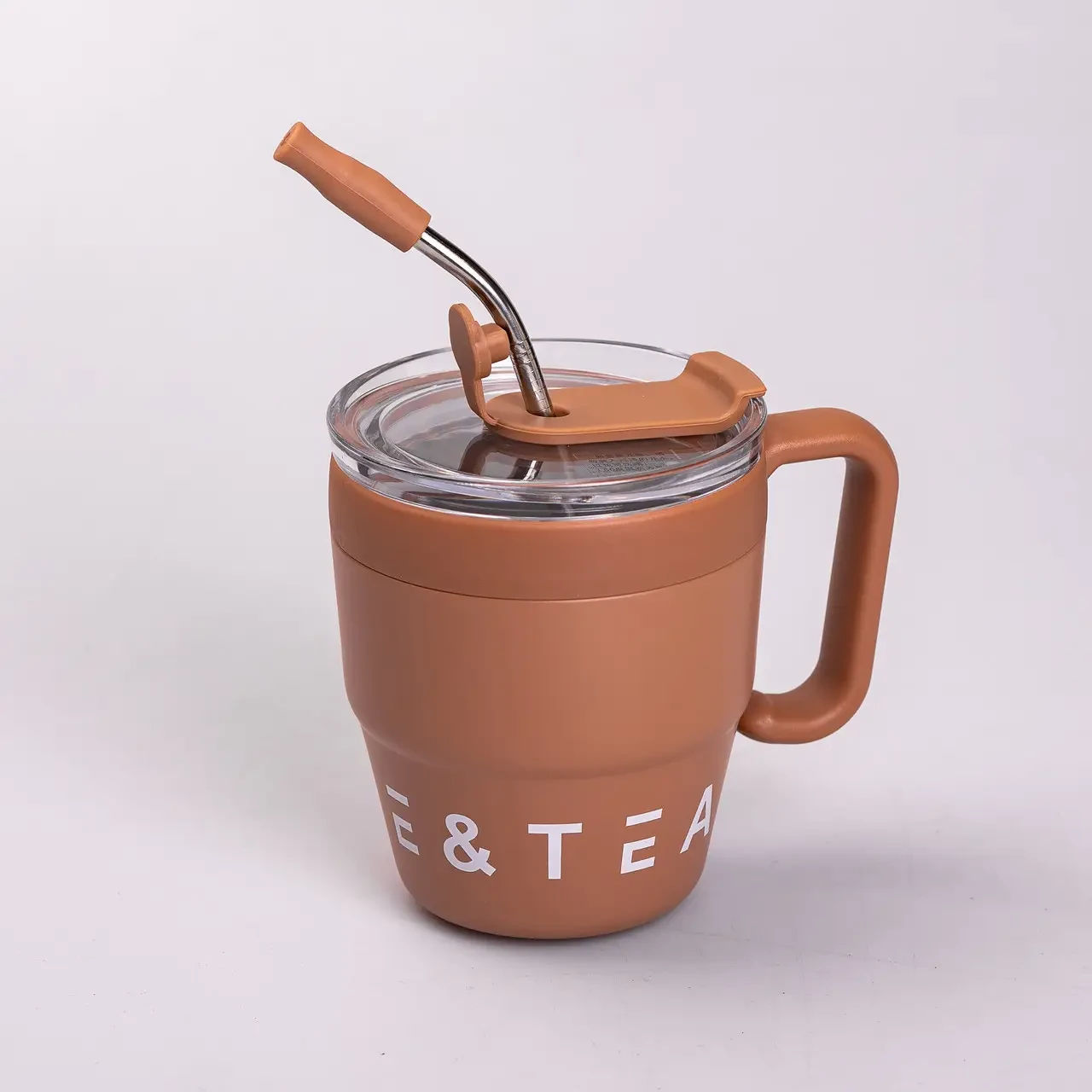 Термочашка Coffee & Tea з трубочкою коричнева