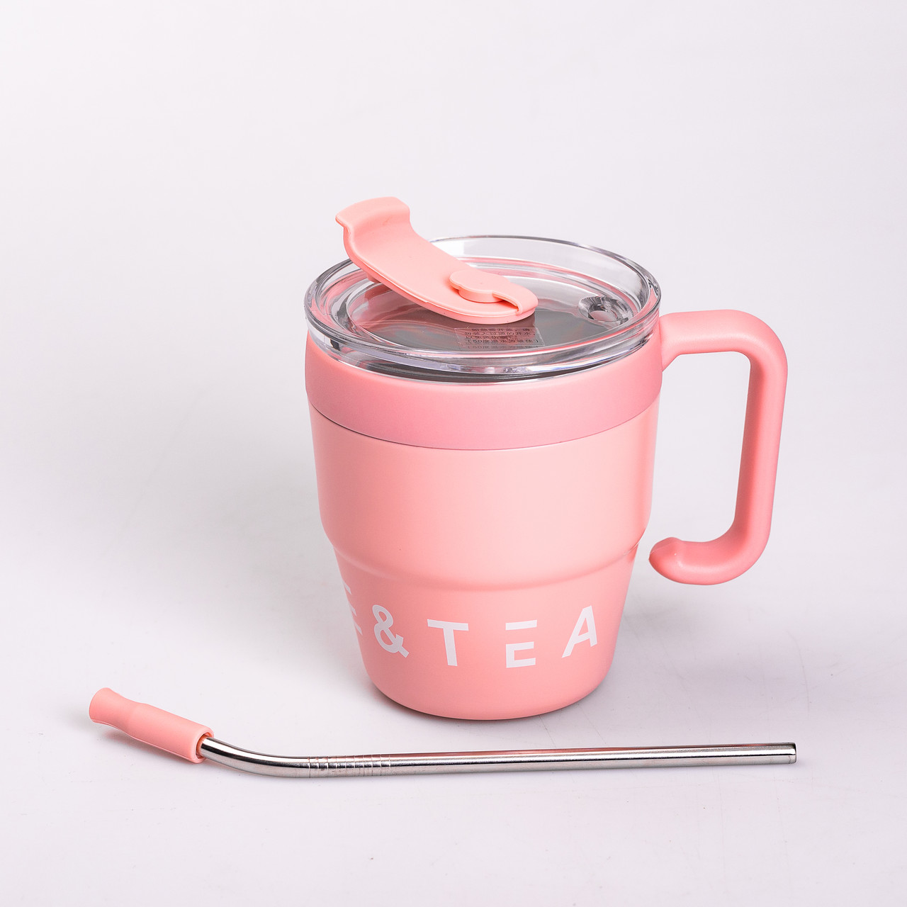 Термочашка Coffee & Tea з трубочкою рожева