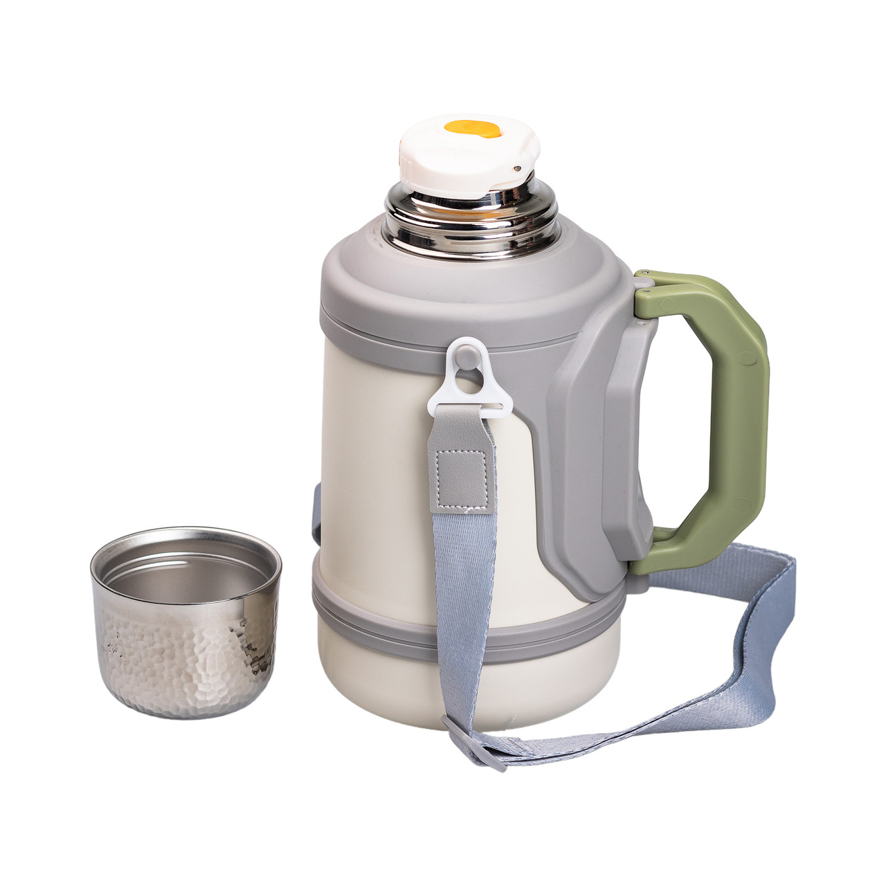 Термос Vacuum Cup 1.5 літра з ремінцем і складною ручкою білий