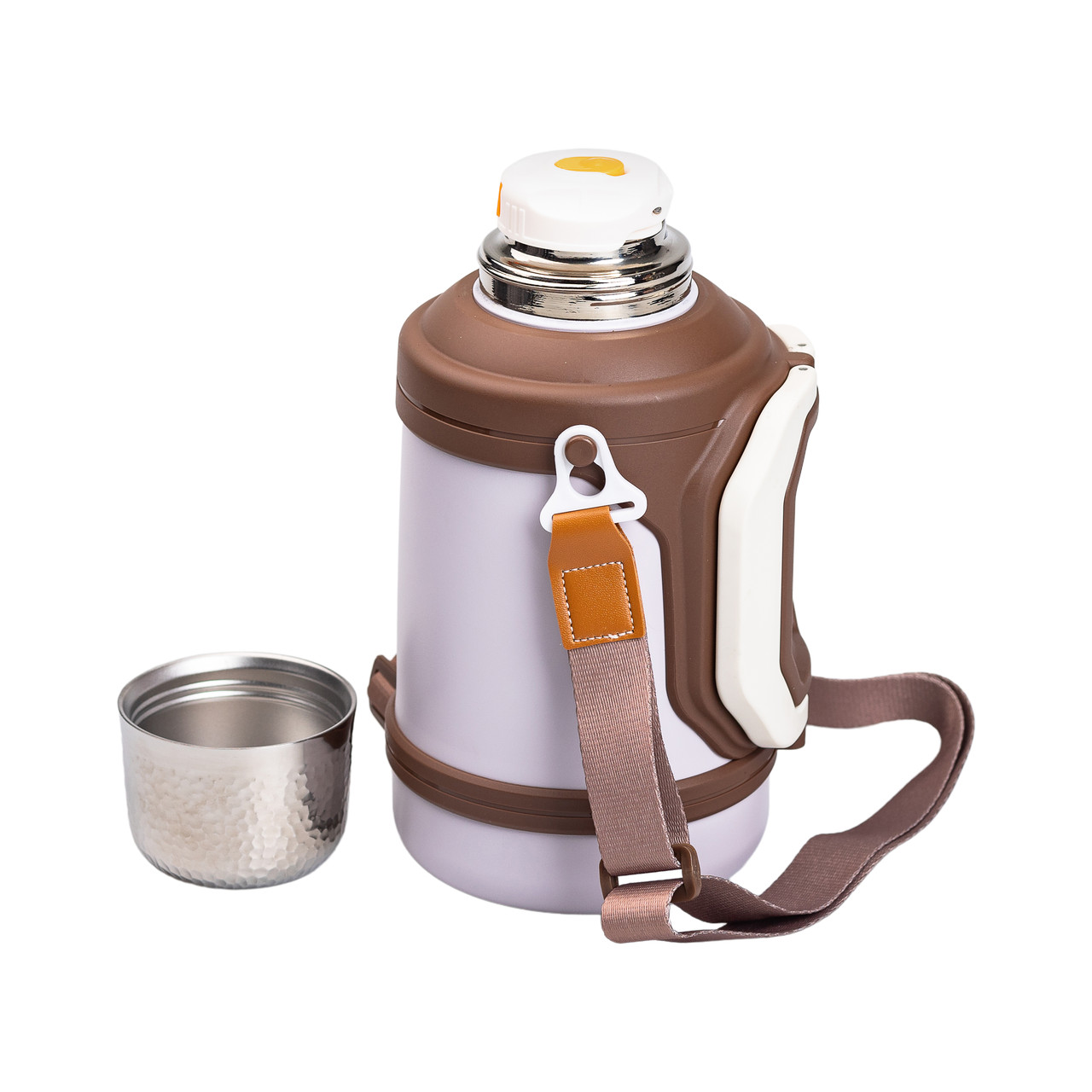 Термос Vacuum Cup 1.5 літра з ремінцем і складною ручкою коричневий