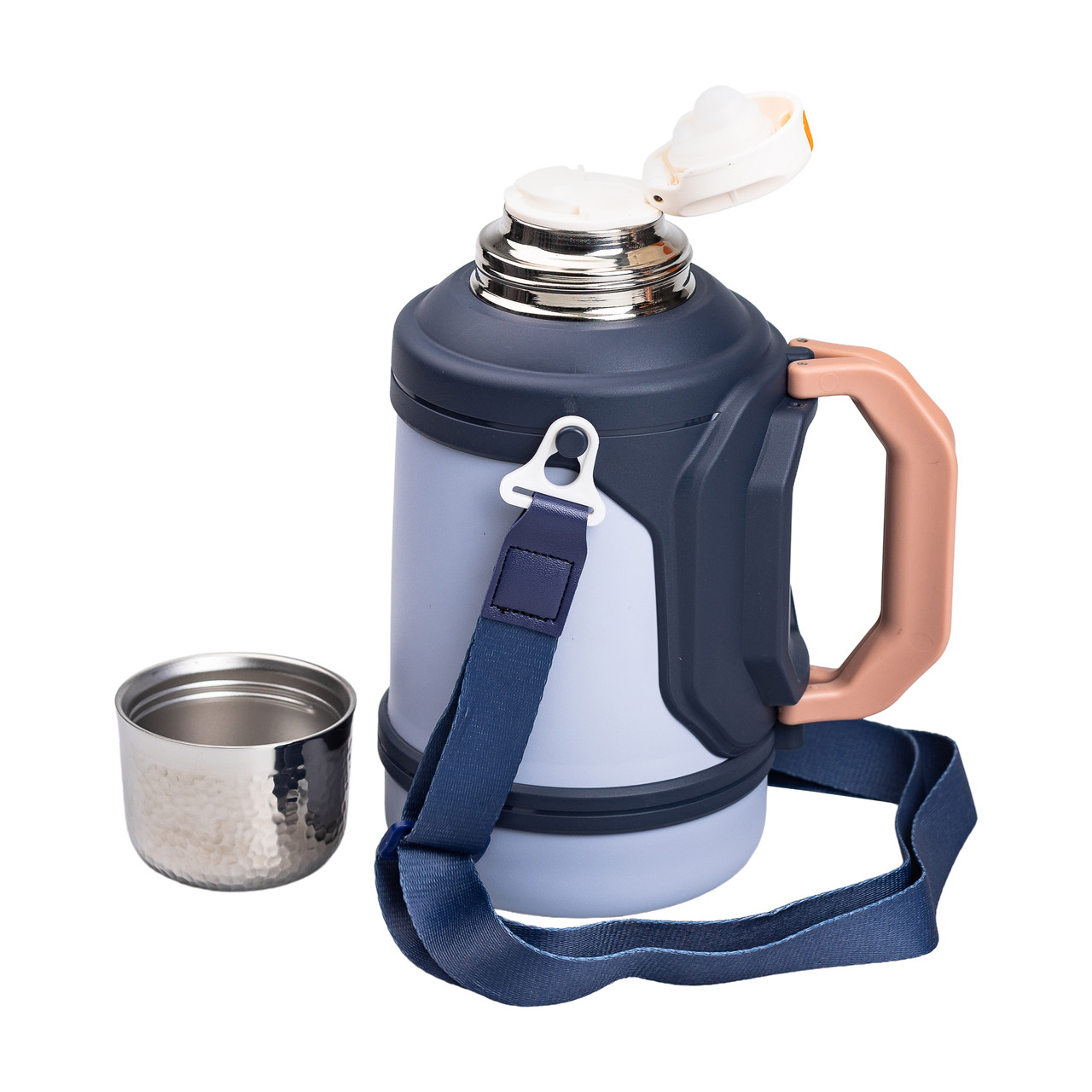 Термос Vacuum Cup 1.5 літра з ремінцем і складною ручкою темно-синій