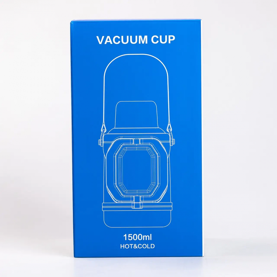 Термос Vacuum Cup 1.5 літра з ремінцем і складною ручкою темно-синій
