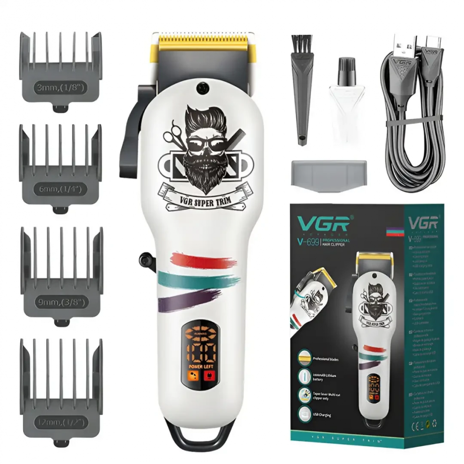 Тример для бороди і волосся VGRHP-V-699B акумуляторний USB зарядка білий