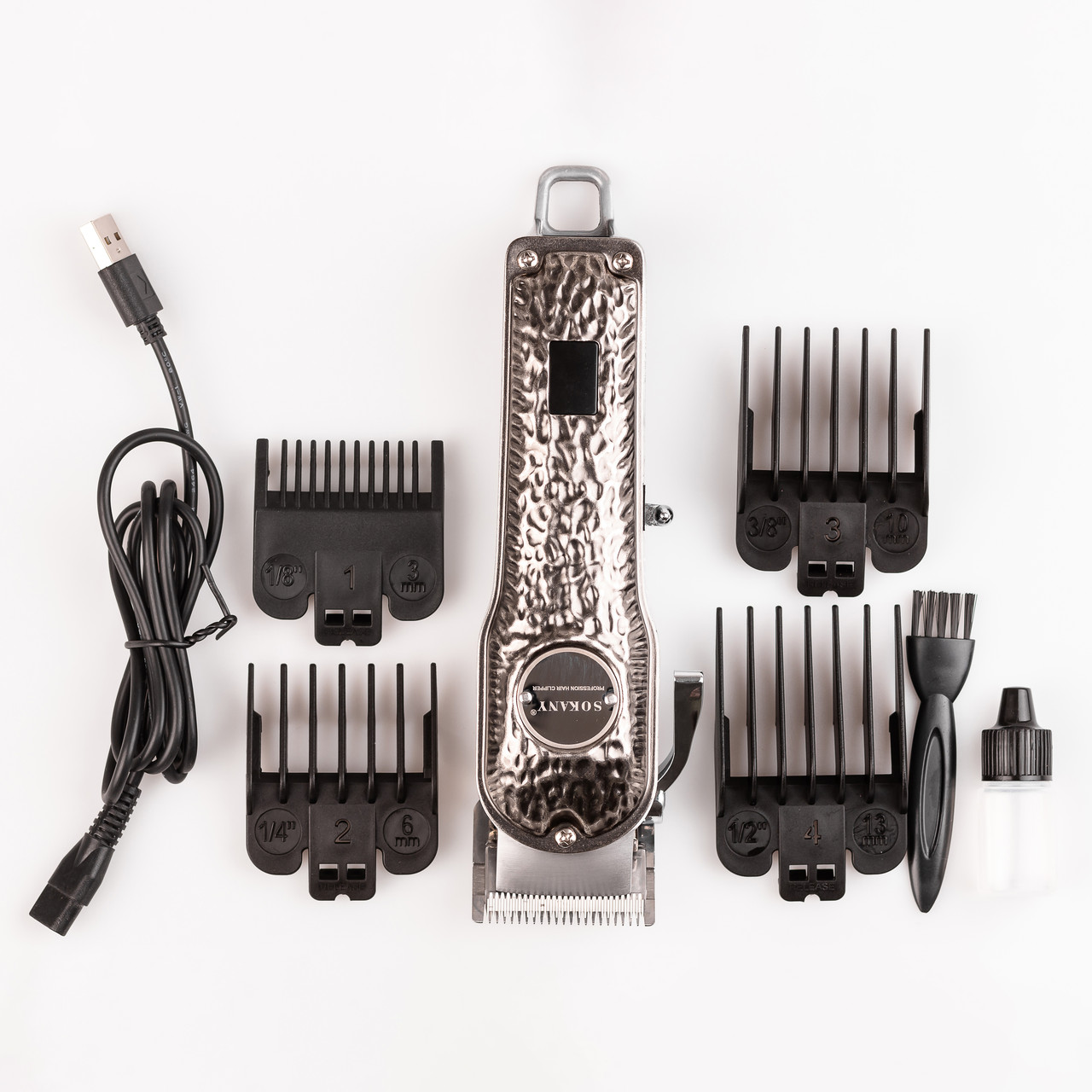 Машинка для стрижки Sokany SK-LF-9976 акумуляторна з 4 насадками та USB срібло