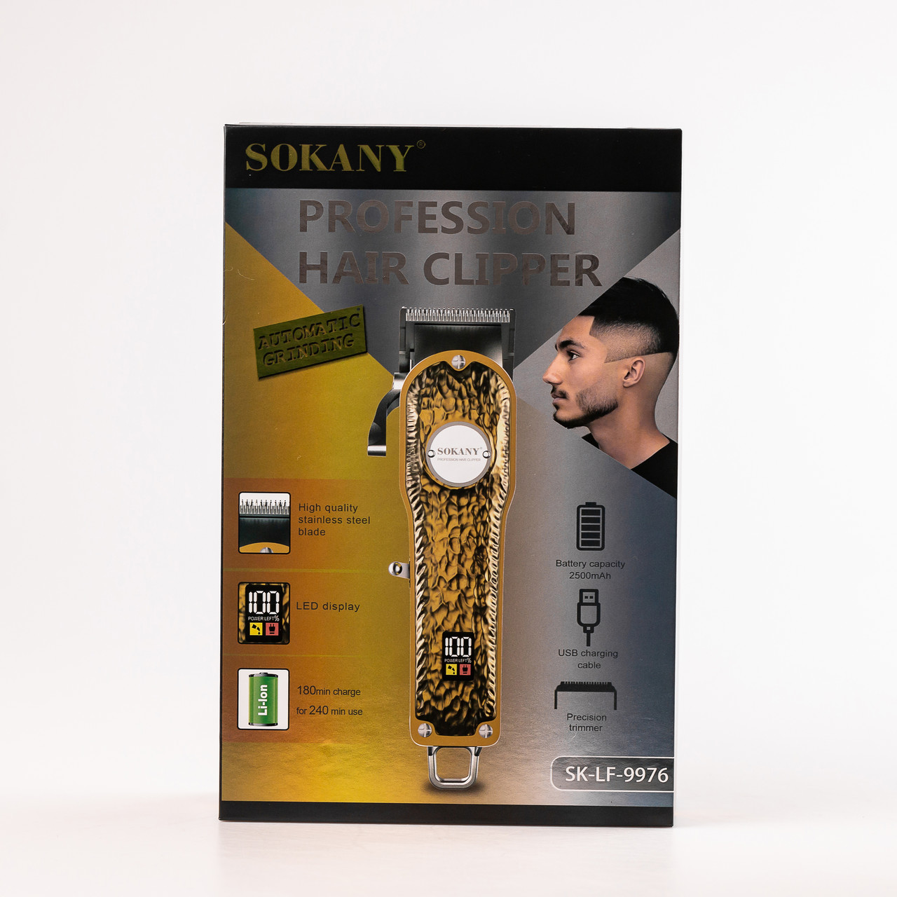 Машинка для стрижки Sokany SK-LF-9976 акумуляторна з 4 насадками та USB срібло