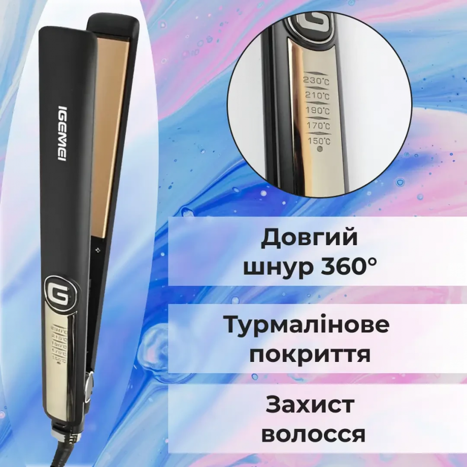 Утюжок для волосся Gemei GM-416 з турмаліновим покриттям чорний