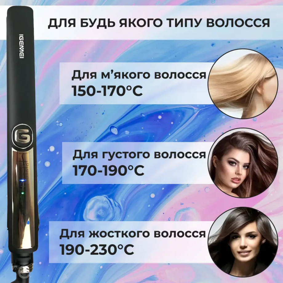 Утюжок для волосся Gemei GM-416 з турмаліновим покриттям чорний