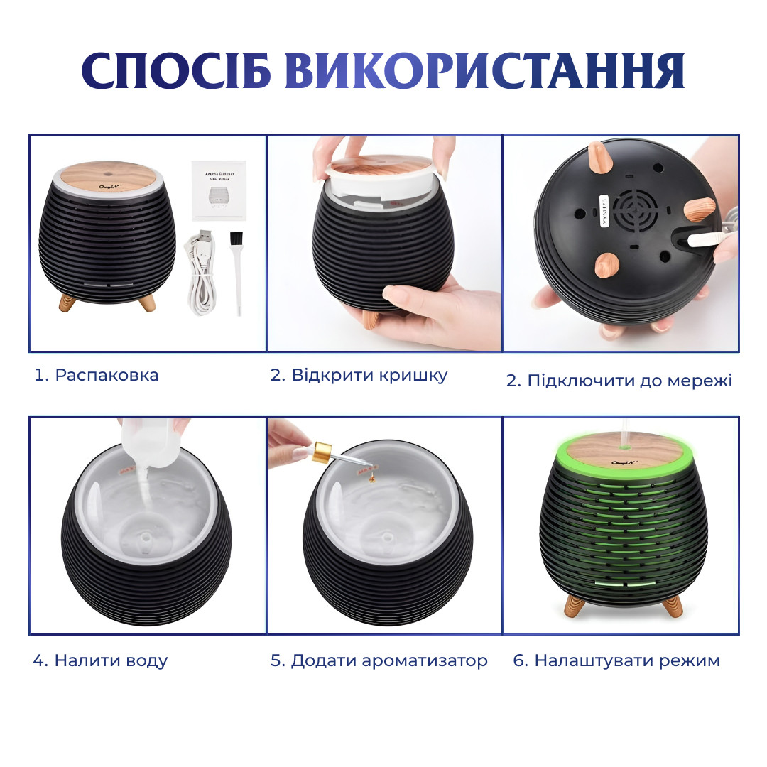 Зволожувач повітря Holdmay Aroma Diffuser 140ml Чорний