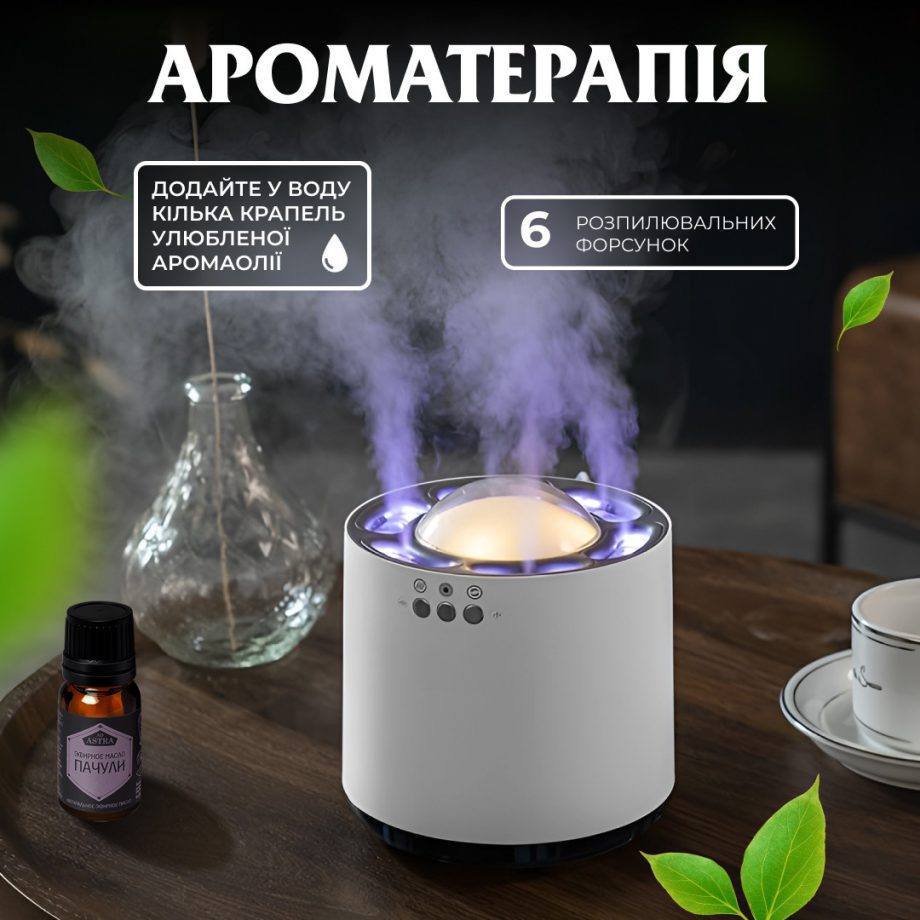 Зволожувач повітря з RGB-підсвічуванням і синхронізацією з музикою 800 мл, білий