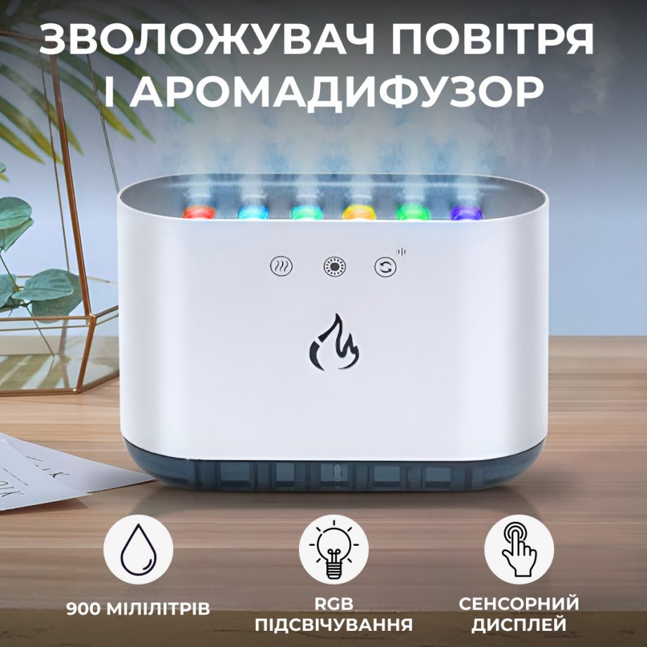 Зволожувач повітря з RGB-підсвічуванням і синхронізацією з музикою 900 мл, білий
