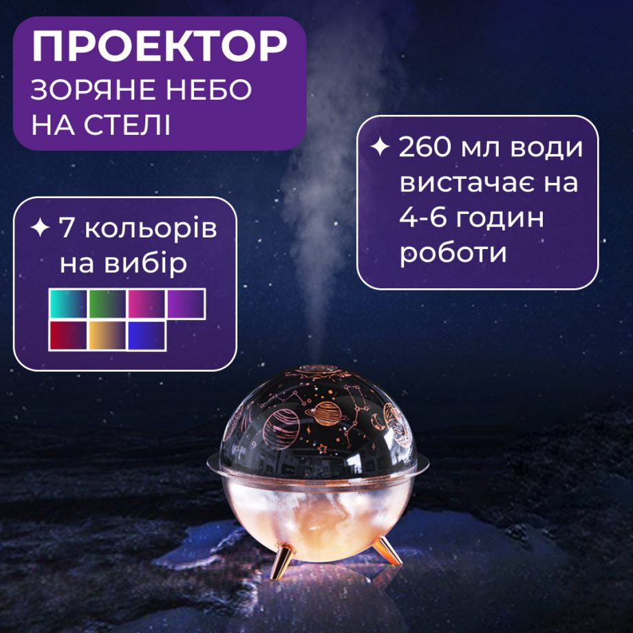 Зволожувач повітря-нічник із проекцією 260 мл, космос
