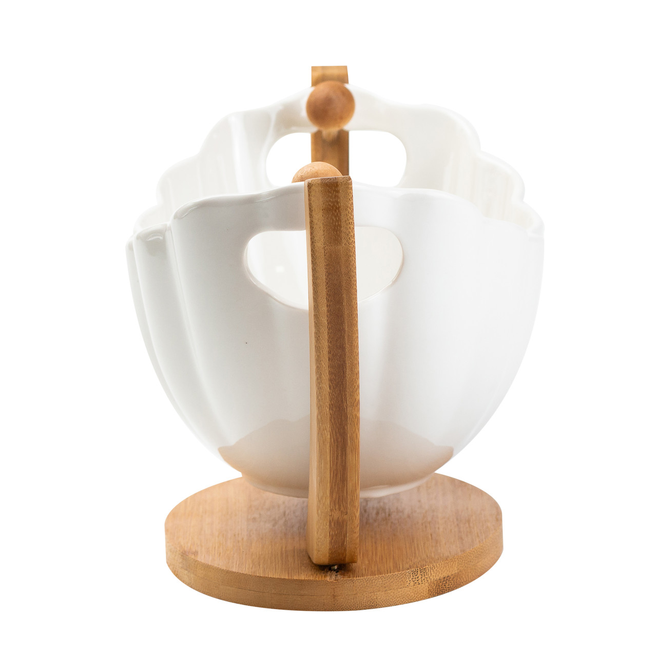 Фруктівниця керамічна 33*14*16 см на бамбуковій підставці, білий