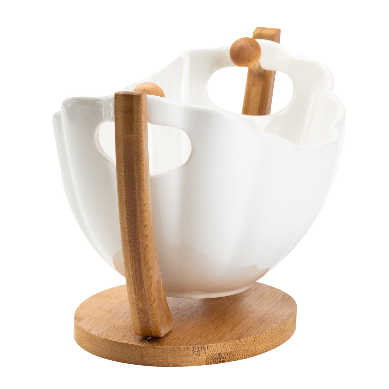 Фруктівниця керамічна 33*14*16 см на бамбуковій підставці, білий