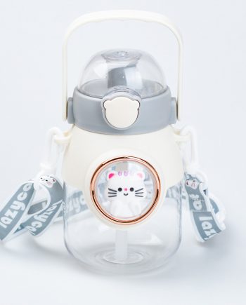 Пляшка для води з трубочкою 820 мл дитяча з ручкою та ремінцем Сірий
