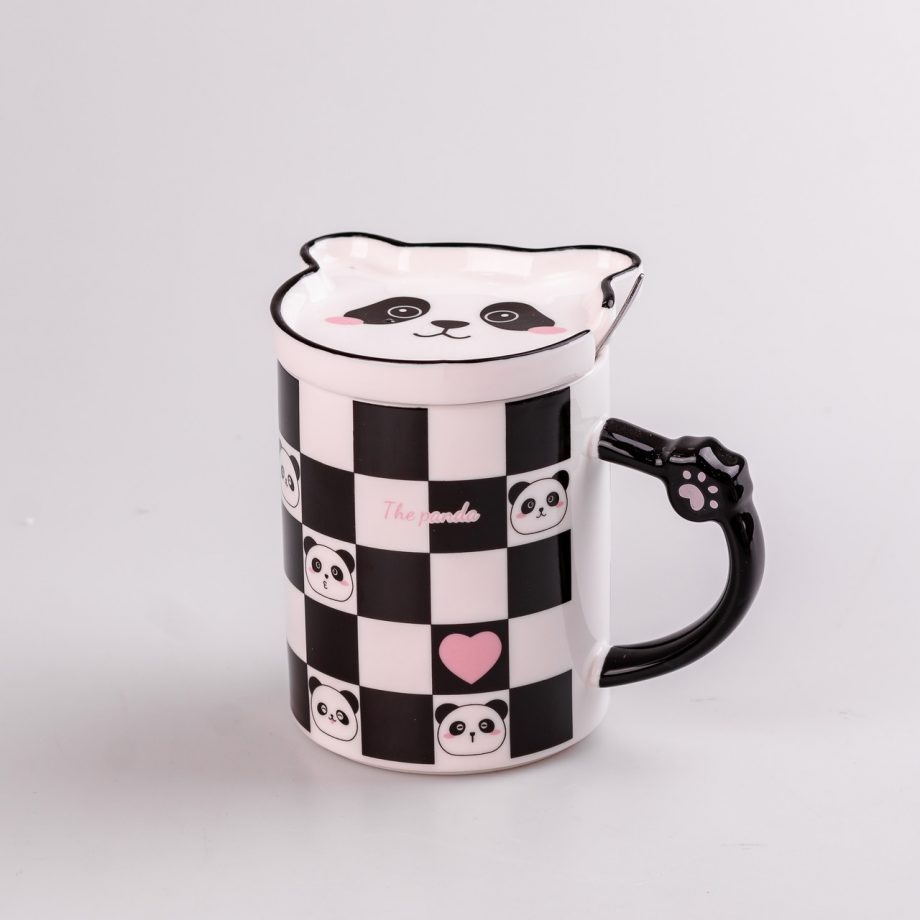 Чашка керамічна The Panda 350мл з блюдцем і ложкою Шахматка