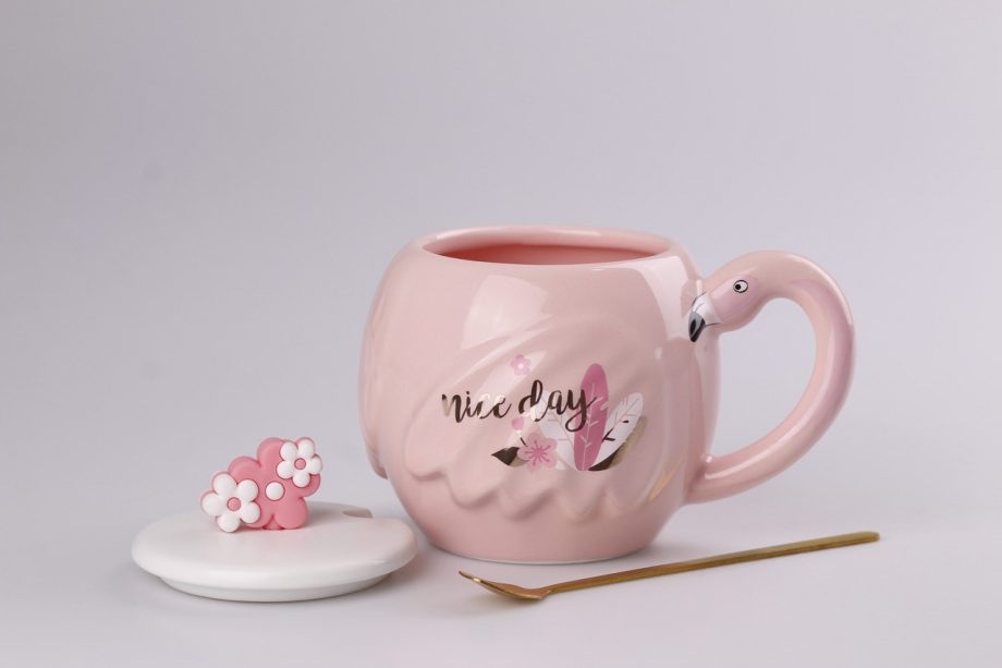 Чашка керамічна Flamingo 500мл з кришкою і ложкою чашки для кави Nice day