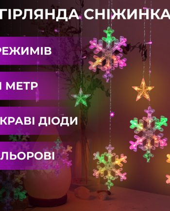 Гірлянда світлодіодна штора GarlandoPro сніжинка і зірка 12 фігур ED 3х1м гірлянда зірка