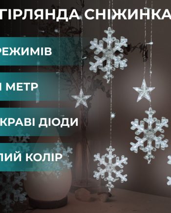 Гірлянда світлодіодна штора GarlandoPro сніжинка і зірка 12 фігур 3х1м гірлянда зірка Білий